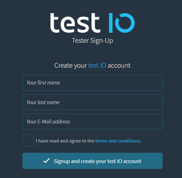 đăng ký Test IO